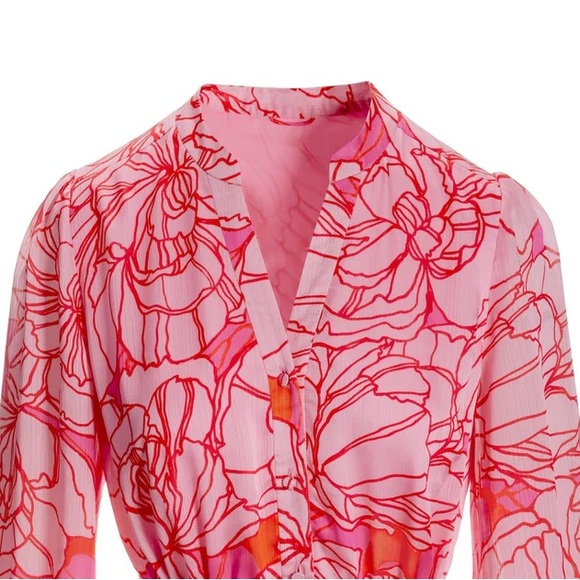 BOSTON PROPER BLOOMING OUTLINES FLORAL FLOUSE RUFFLE DRESS SZ 10 NWT - Picture 4 of 6